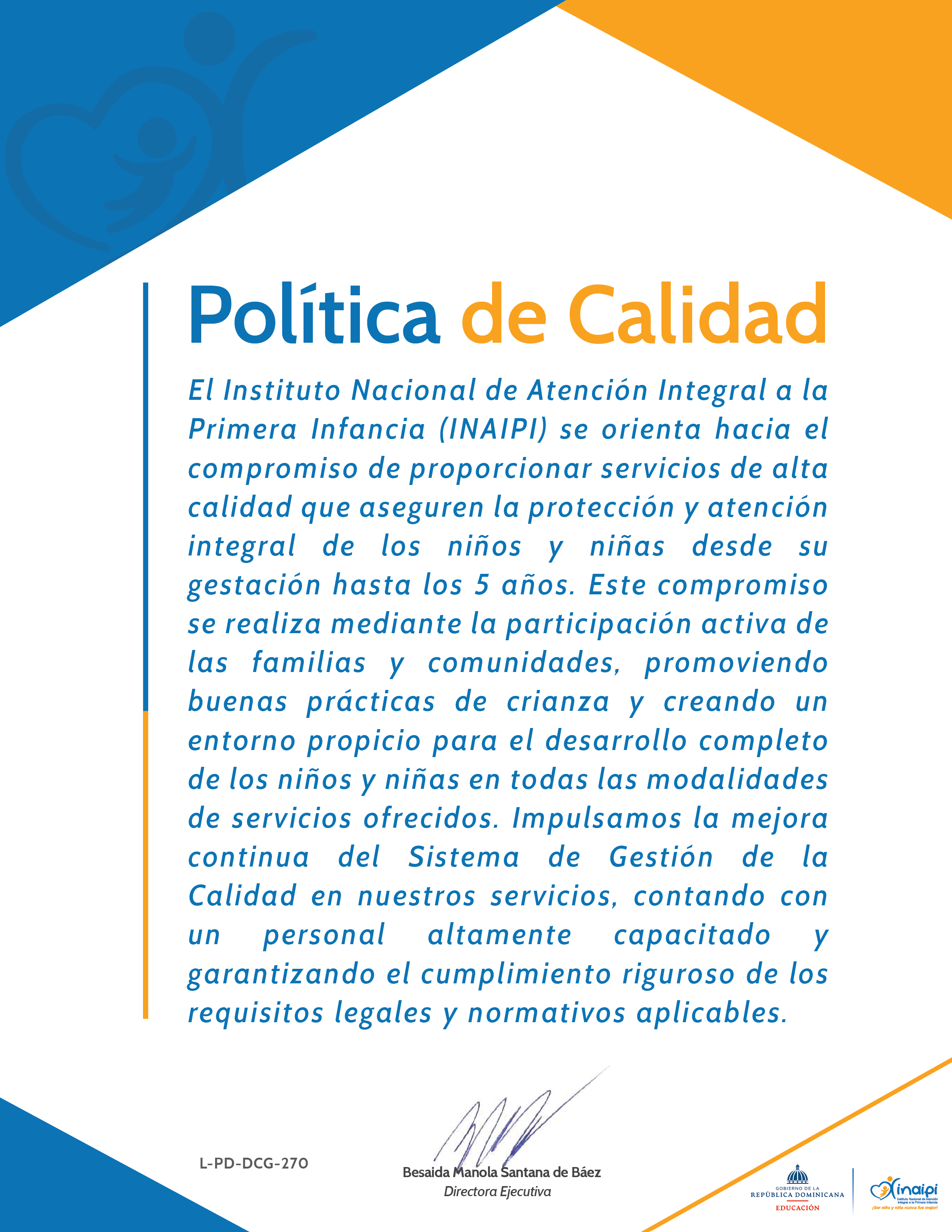 Portada del documento: Política de Calidad INAIPI